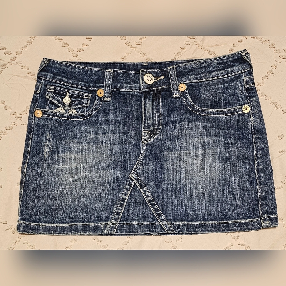Vigoss Denim Mini Skirt Embroidered Pockets Size 7